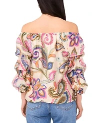Vince Camuto Women's Paisley-Print Off-The-Shoulder Bubble 3/4-Sleeve Tie-Front Blouse