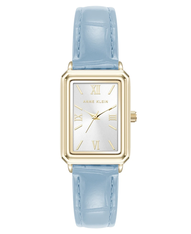Anne Klein Women's Quartz Casual Light Blue Polyurethane Leather and Gold-Tone Metal Alloy Watch, 25mm