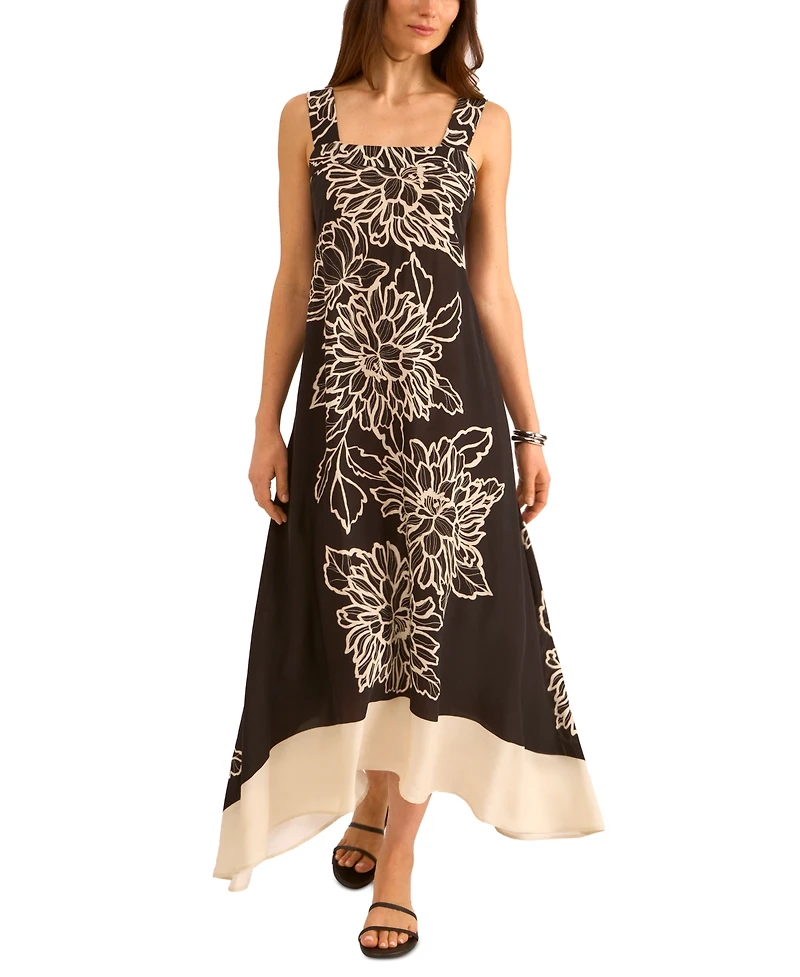 Vince Camuto Women's Floral Square-Neck Smocked-Back Sleeveless Maxi Dress