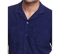 Weatherproof Vintage Men's Short Sleeve Terry Coat Front Jacquard Button-Front Shirt