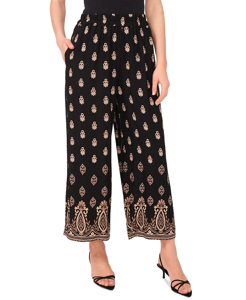 Vince Camuto Women's Border-Print Wide-Leg Pull-On Pants