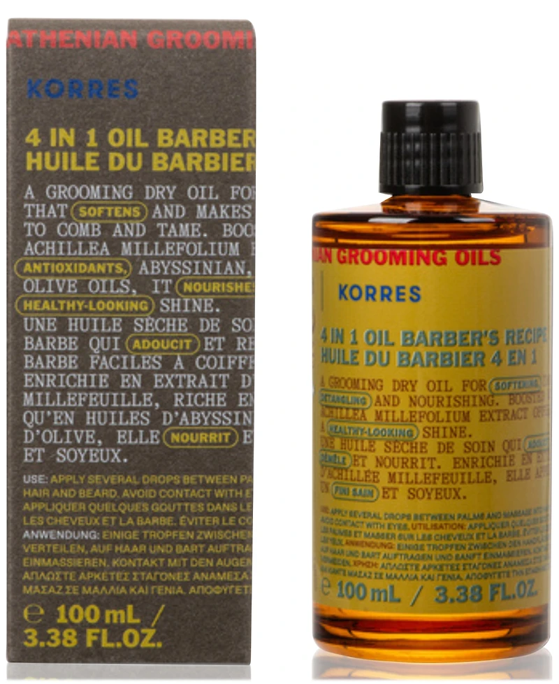 Korres Athenian Grooming Barber's 4-In-1 Grooming Oil, 3.38 oz.
