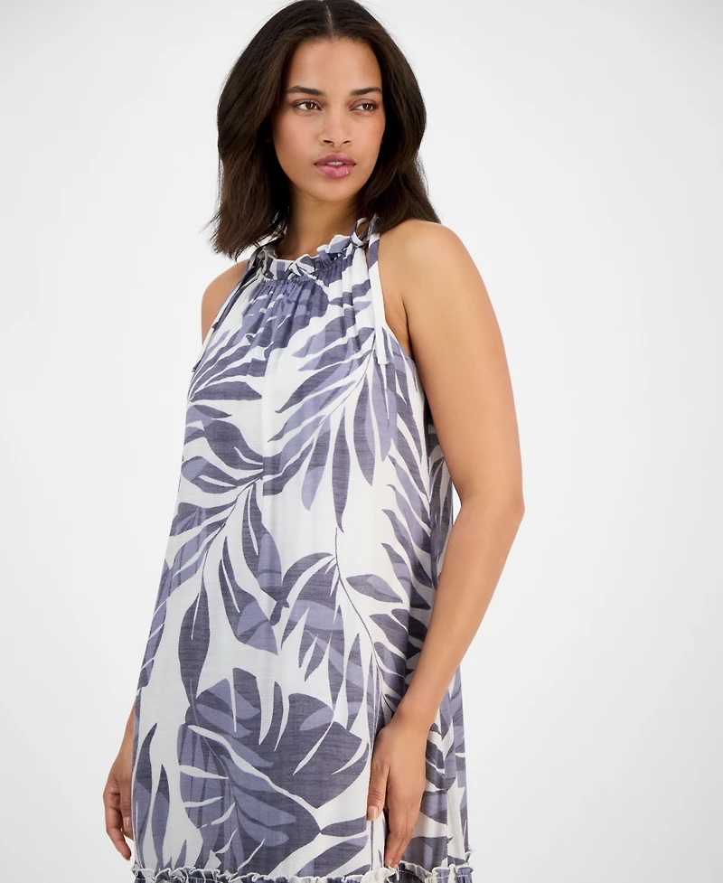 Robbie Bee Women's Printed Ruffle-Neck Sleeveless Mini Dress