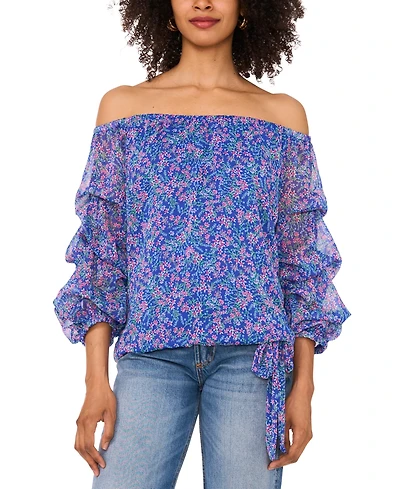 Vince Camuto Women's Floral Off-The-Shoulder Bubble 3/4-Sleeve Tie-Front Blouse