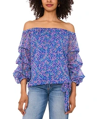 Vince Camuto Women's Floral Off-The-Shoulder Bubble 3/4-Sleeve Tie-Front Blouse