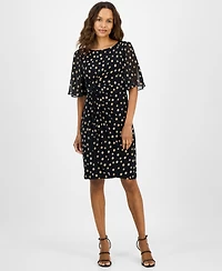 Connected Petite Printed Side-Shirred Butterfly-Sleeve Dress
