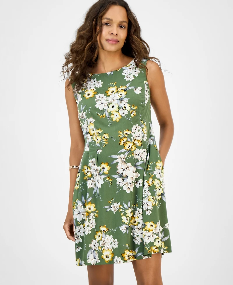 Connected Petite Floral Pintuck Sleeveless Mini Dress