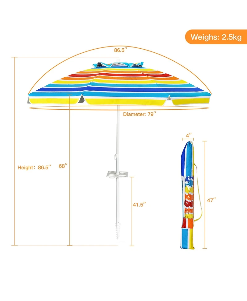 Gymax 7.2ft Beach Umbrella Outdoor Patio Garden w/ Carrying Bag Sand Anchor