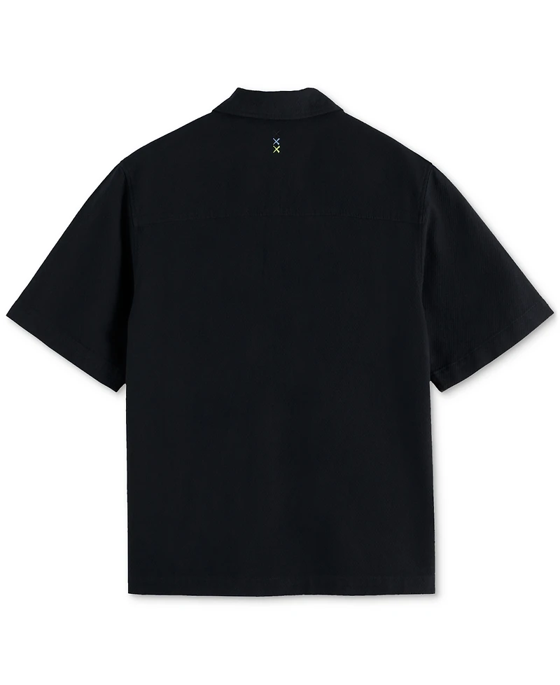 Scotch & Soda Men's Tailored Fit Short Sleeve Button Front Embroidered Pocket Shirt