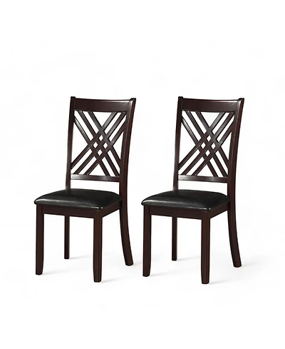 Set of Two Upholstered Faux Leather Cross Back Dining Side Chairs