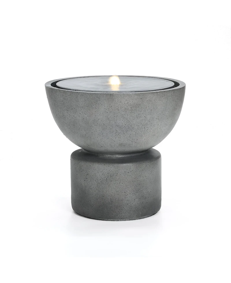 LuxenHome Gray with Speckled Black Resin Round Bubbler 18.5" Tall Outdoor Fountain with Lights