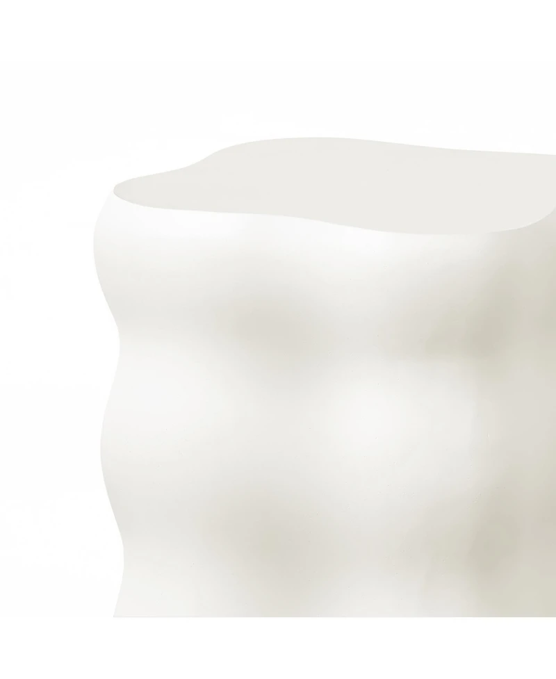 LuxenHome White MgO Modern Curves Square 18.5-Inch Tall Side Table, Indoor and Outdoor