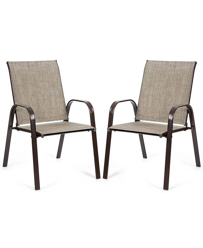 2PCS Patio Chairs Dining Chair Deck Yard W/Armrest