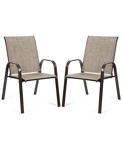 2PCS Patio Chairs Dining Chair Deck Yard W/Armrest