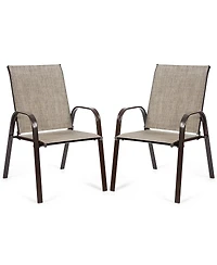 2PCS Patio Chairs Dining Chair Deck Yard W/Armrest