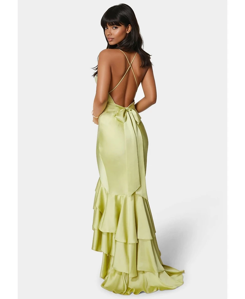 Bebe Women's Tiered Satin High Low Gown