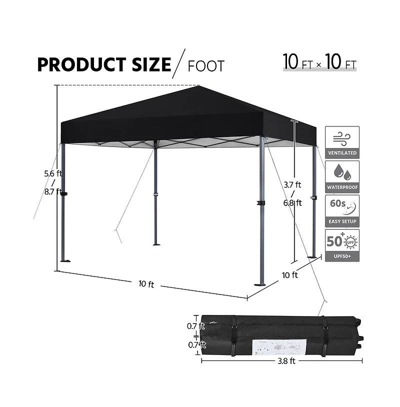 10x10FT Pop-up Canopy with One-Push-To-Lock Setup Mechanism, Beige