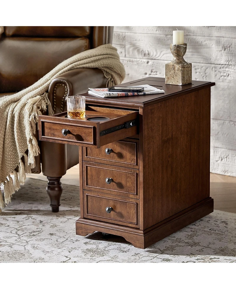 Traditional Mattew End Table with Storage and Built-In Outlets