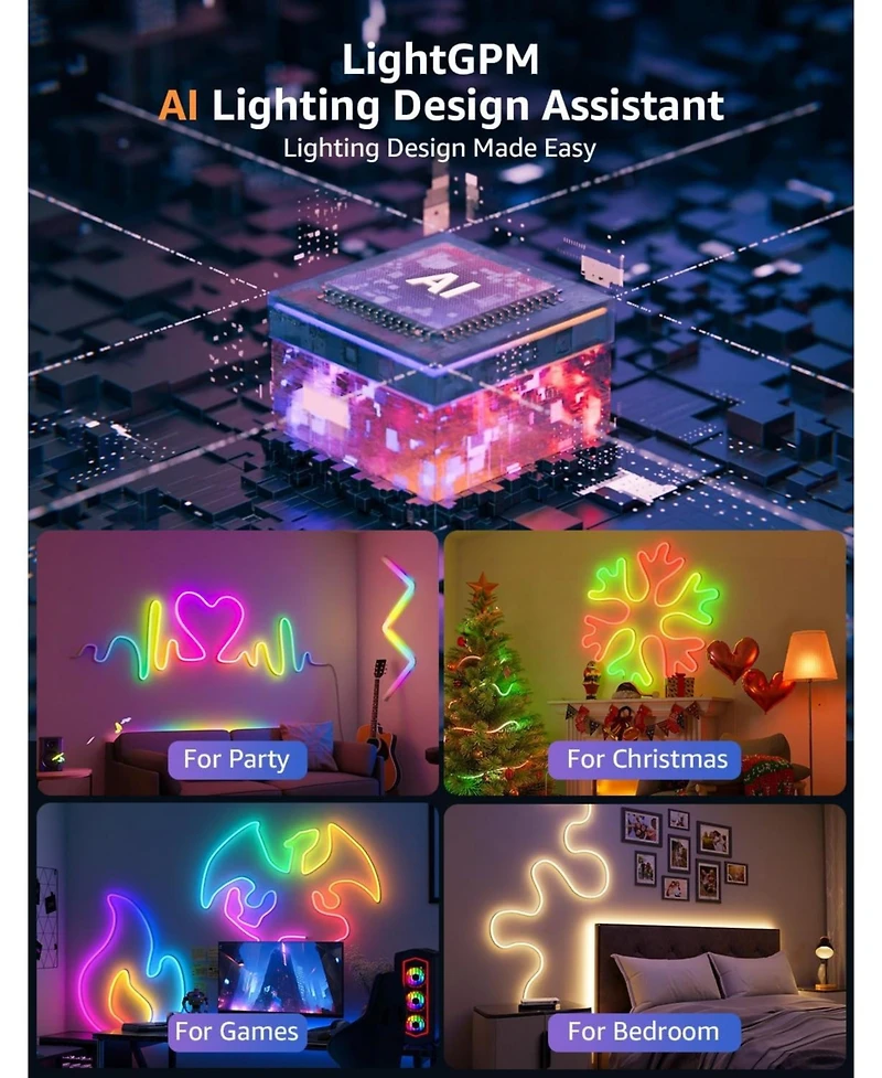 Lepro N1 Ai Smart Rgb Rope Lights, LightBeats Music Sync, Color Segment Diy, Voice Control Via App