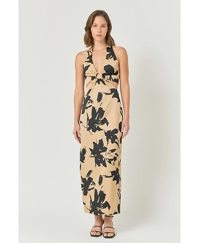 endless rose Women's Halter Ring Printed Maxi Dress