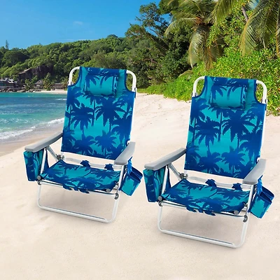Costway 2-Pack Folding Backpack Beach Chair 5-Position Outdoor Reclining Chairs with Pillow