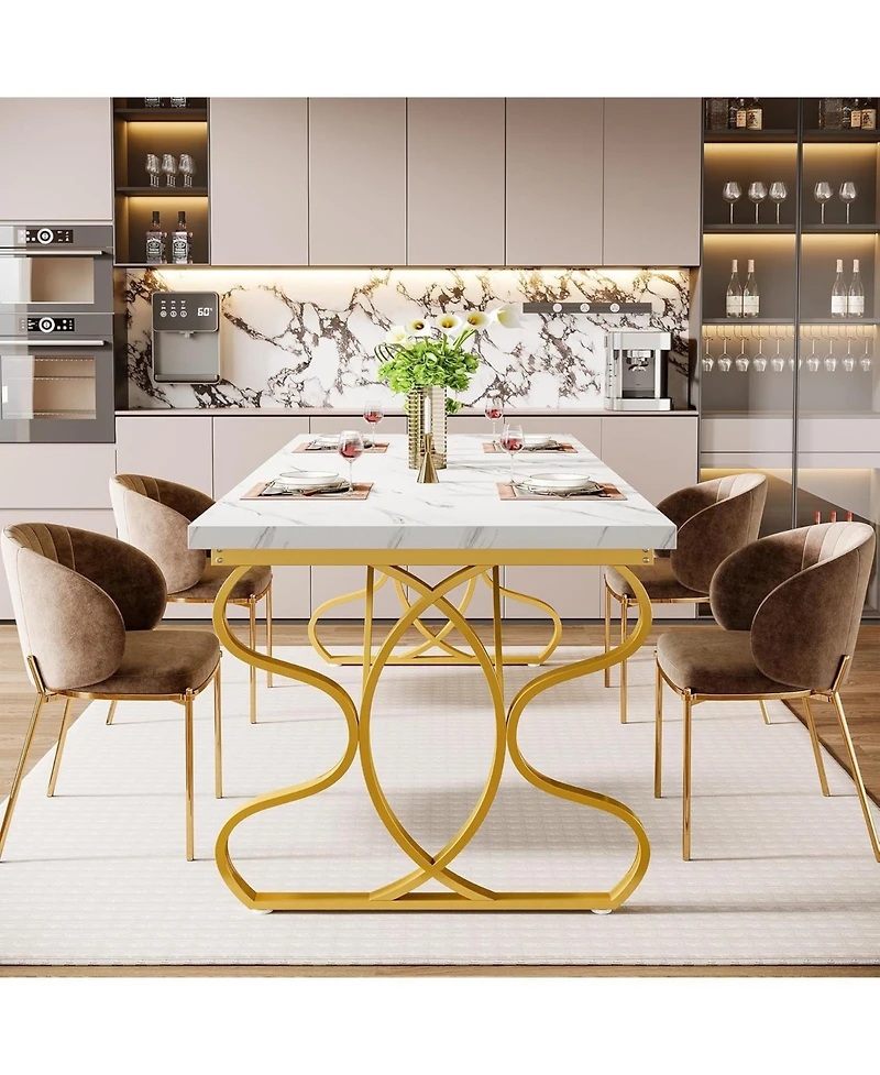 Tribesigns 63-Inch Dining Table for 4-6 People, Rectangular Modern Kitchen Dinner Table for Dining Room, White Faux Marble and Gold