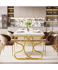 Tribesigns 63-Inch Dining Table for 4-6 People, Rectangular Modern Kitchen Dinner Table for Dining Room, White Faux Marble and Gold