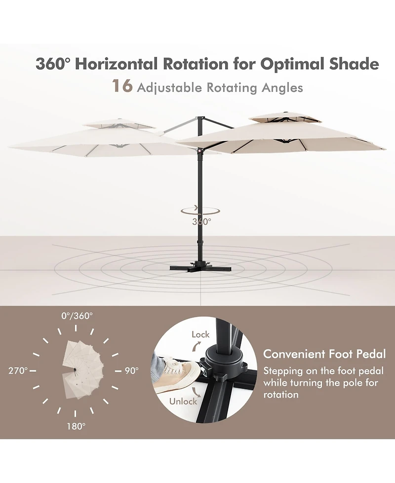 Gymax Patio 9.5FT Square Cantilever Offset Umbrella Double Vented 360° Heavy Duty