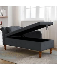Velvet Upholstered Chaise Lounge with Storage and Pillow, Tufted Rolled Arm Chair Nailhead Trim for Living Room or Bedroom-The Pop Home