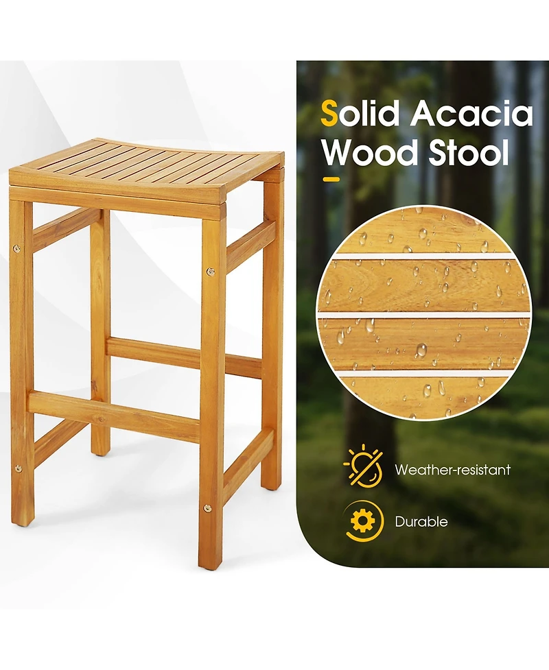 7 Pcs Acacia Wood Bar Table Set 45" Rectangular Dining Table & 6 Saddle Stools