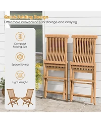 2 Pcs Patio Folding Chair Teak High Back Dining Slatted Seat Portable Outdoor