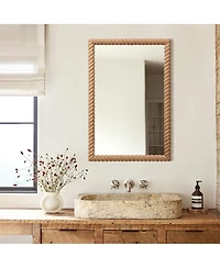 LuxenHome Beech Wood Frame Rectangle 35.4-Inch Tall Wall Mirror, Accent and Vanity