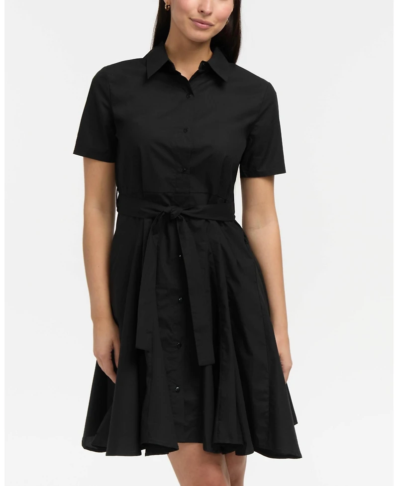 Ellen Tracy Women's Short Sleeve Flared Shirt Dress