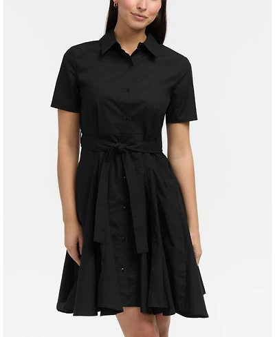 Ellen Tracy Women's Short Sleeve Flared Shirt Dress