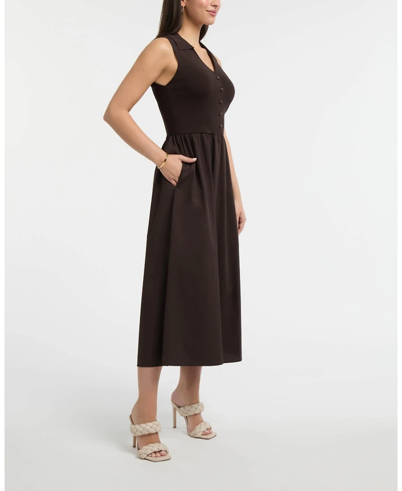 Ellen Tracy Women's Sleeveless Polo Collar Twofer Dress