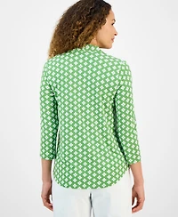Jm Collection Petite Printed 3/4-Sleeve Top, Exclusively at Macy's