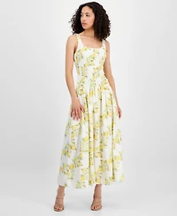Avec Les Filles Women's Printed Smocked Drop-Waist Maxi Dress
