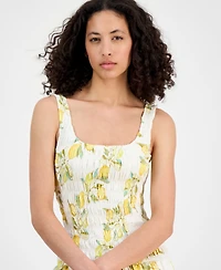 Avec Les Filles Women's Printed Smocked Drop-Waist Maxi Dress