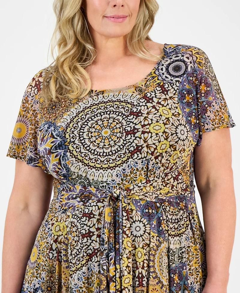 Robbie Bee Plus Printed Tie-Waist Midi Dress