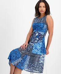 Robbie Bee Petite Printed Tie-Waist Sleeveless Dress