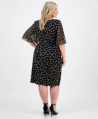 Connected Plus Printed Side-Shirred Butterfly-Sleeve Dress