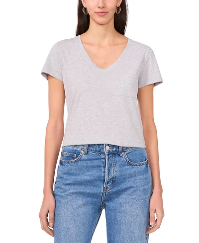 Vince Camuto Women's Cotton Solid-Color V-Neck Pocket T-Shirt