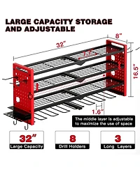 Hausource 4 Tier Power Tool Organizer Shelving Wall Mount Utility Storage Rack，Red