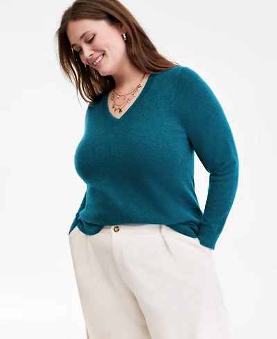 Charter Club Plus 100% Cashmere V-Neck Sweater, Macy's Exclusive