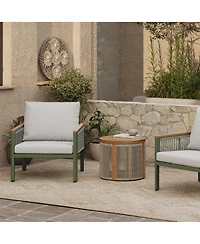 LuxenHome Outdoor Aluminum with Wood-Style Plastic Armchairs with Cushions, Set of 2