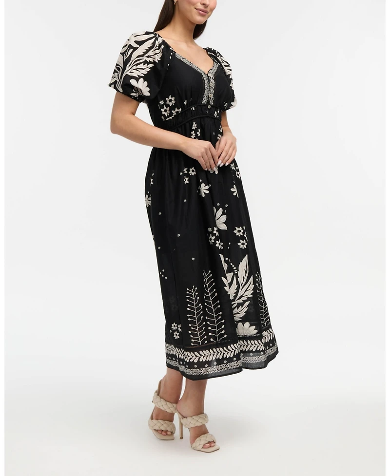 Ellen Tracy Women's Printed Puff Sleeve Maxi Dress