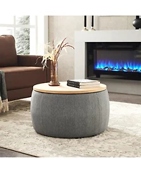 Round Upholstered Storage Ottoman with Removable Top for Use as Coffee Table or Footstool Handmade Accent Living Room Bedroom-The Pop Home