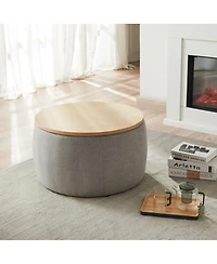 Round Upholstered Storage Ottoman with Removable Top for Use as Coffee Table or Footstool Handmade Accent Living Room Bedroom-The Pop Home