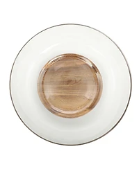 Gibson Home Wildgreens Large Glass Salad Bowl Set with Acacia Wood Base and Acacia Serving Utensils