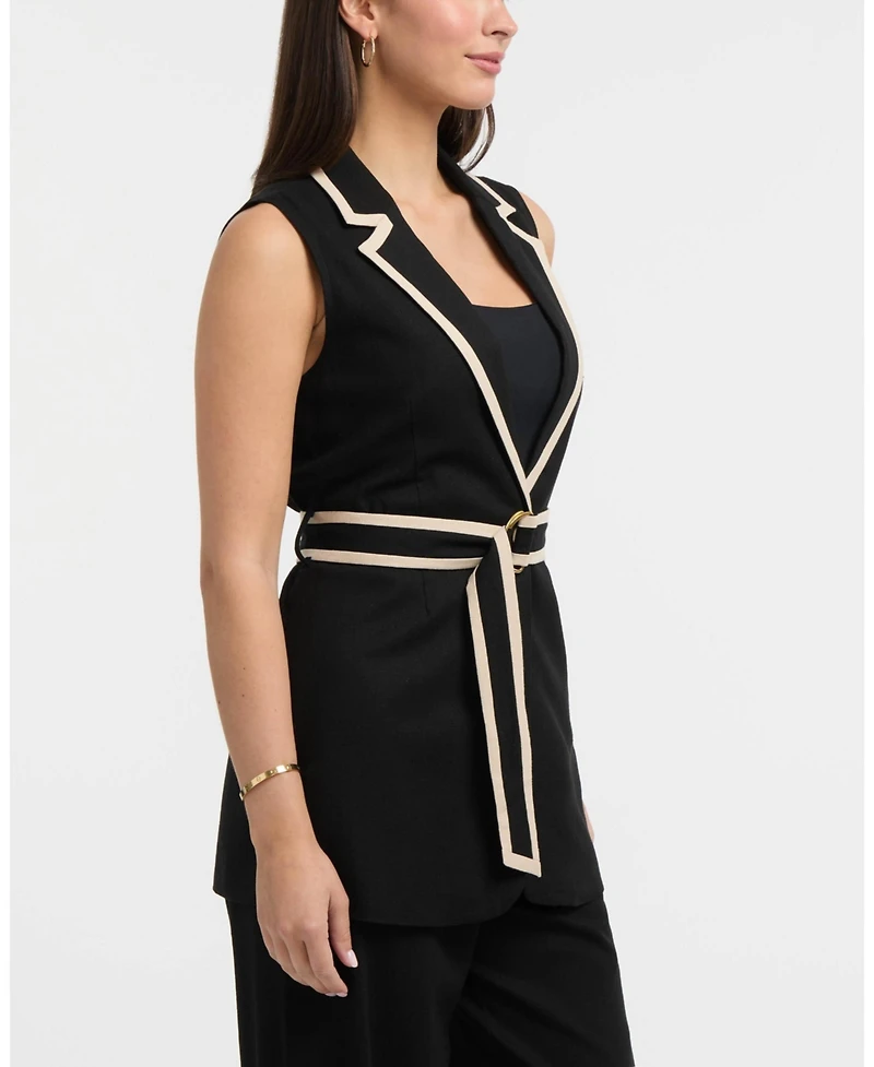 Ellen Tracy Women's Sleeveless Belted Vest with Contrast Detailing